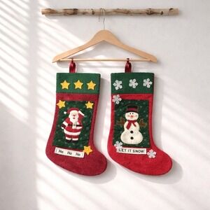 Two Dan Dee Collectors Choice 3D Santa Claus/Snowman Christmas Stockings Vintage